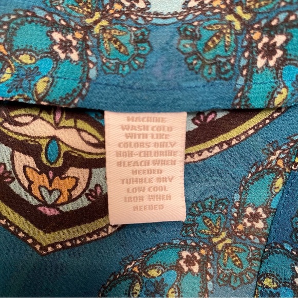 Charter Club XL-Petite Teal Paisley Blouse V-Neck Pin Tuck Pleats 3/4 sleeves - Picture 14 of 14